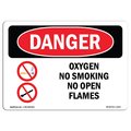 Signmission OSHA Danger Sign, 7" Height, 10" Width, Aluminum, Oxygen No Smoking No Open Flames, Landscape OS-DS-A-710-L-1515